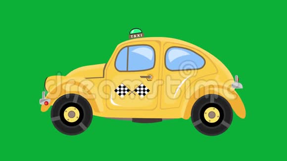 出租车汽车动画在绿色屏幕上视频的预览图