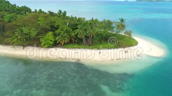带棕榈树和白色沙滩的热带岛屿的鸟瞰图令人惊叹的热带岛屿位于视频的预览图
