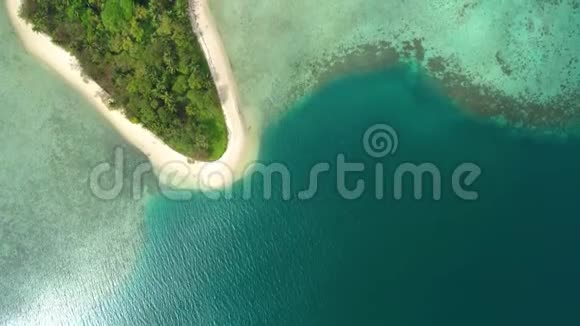 带棕榈树和白色沙滩的热带岛屿的鸟瞰图令人惊叹的热带岛屿位于视频的预览图