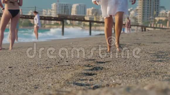 女腿沿着沙滩漫步视频的预览图