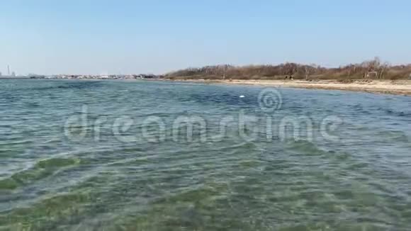 4k美丽的金沙滩和清澈的海水静止拍摄于瑞典莱德巴克视频的预览图
