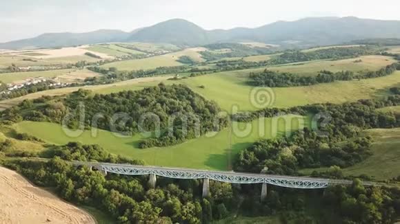 有田野草地和铁路桥的夏季景观视频的预览图