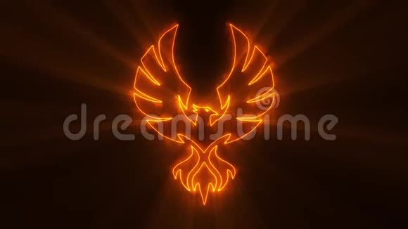 橙色燃烧凤凰标志与光轮回路图形元素视频的预览图