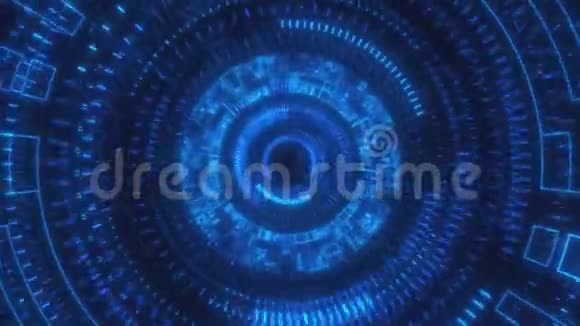 穿过超空间黑色背景上蓝色的明亮圆圈视频的预览图