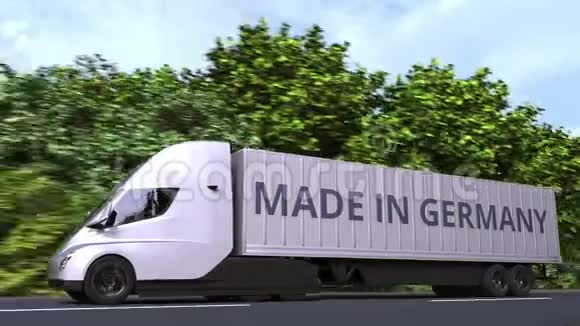 现代电动半挂车卡车与MADE在德国文字在一边德国进出口相关可循环3D视频的预览图