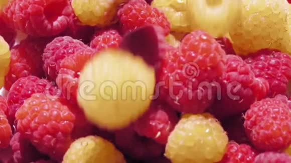 新鲜的覆盆子水果夏天视频的预览图