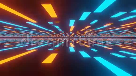 摘要蓝橙色霓虹灯激光快速缩放黑空间为未来技术动画效果背景视频的预览图