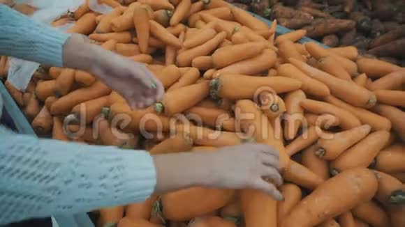 一个女孩选择市场上的胡萝卜视频的预览图