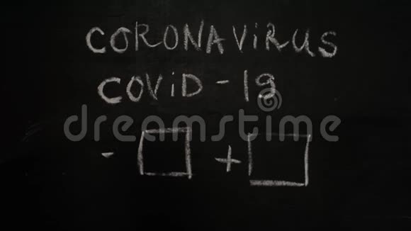 冠状病毒Covid19在黑板上他用粉笔画了一个阳性的测试结果检疫远程学习视频的预览图