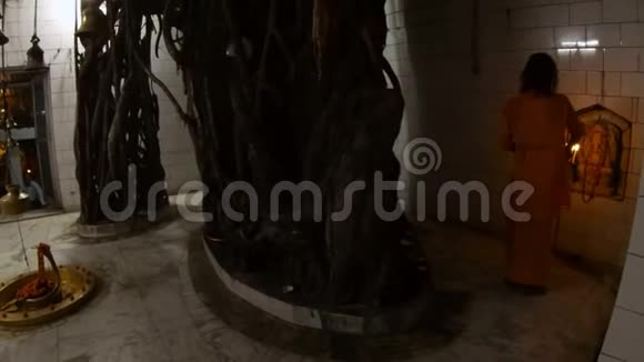 印度教寺庙大榕树和尚阿提与火附近的加内什象头神雕像视频的预览图