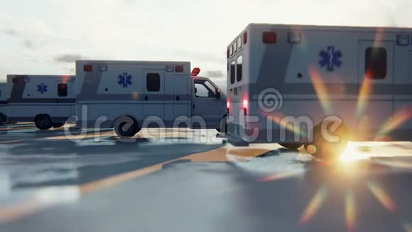 几辆救护车在等电话应急医疗服务理念视频的预览图