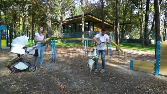 带着孩子和狗在操场上快乐的家庭视频的预览图