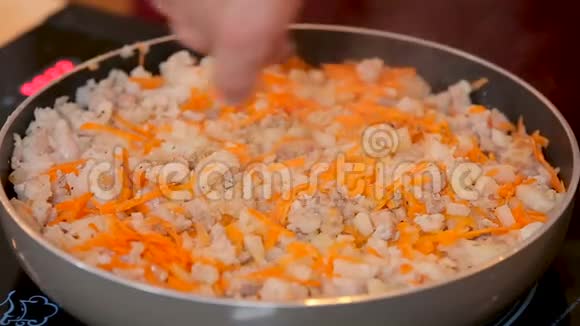 锅中炖的洋葱和胡萝卜肉末视频的预览图