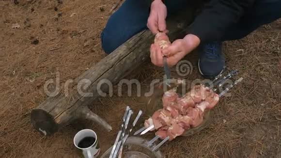 把烤肉串串在串上的人关于大自然的烹饪烤肉串视频的预览图