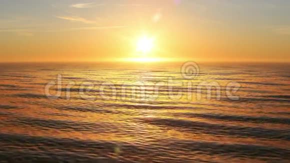 美丽的橙色日落在海洋循环3d动画阳光闪耀光芒四射4kUHD3840x2160视频的预览图