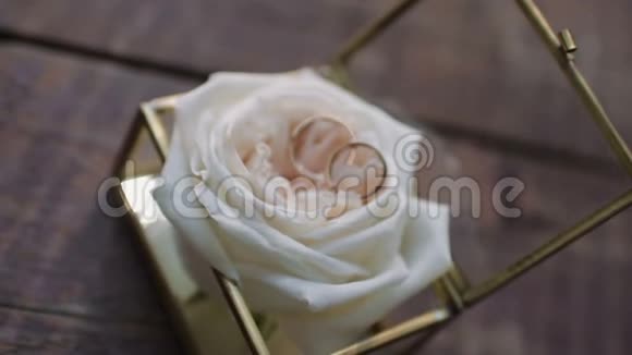 婚礼上的金戒指放在花盒上视频的预览图