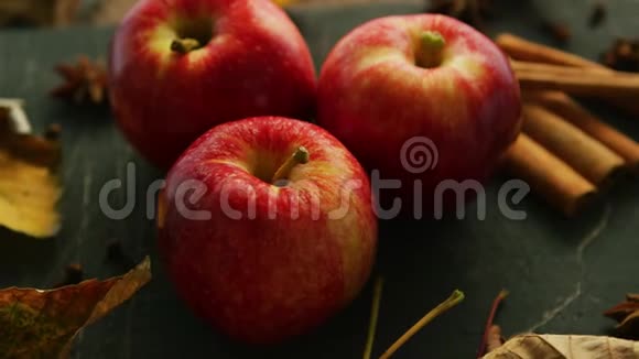 秋天红苹果和香料视频的预览图