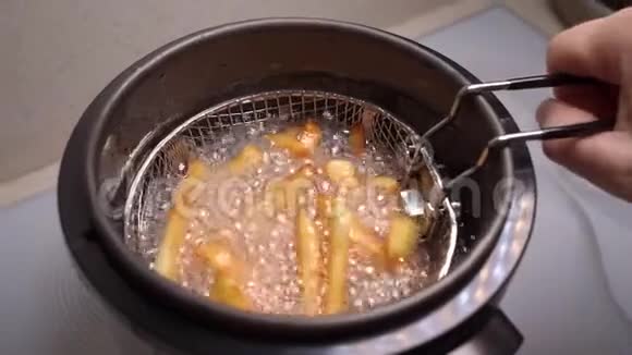 家庭迷你油炸锅有一篮子薯条视频的预览图