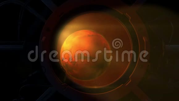 行星火星从圆形航天器舷窗视频的预览图