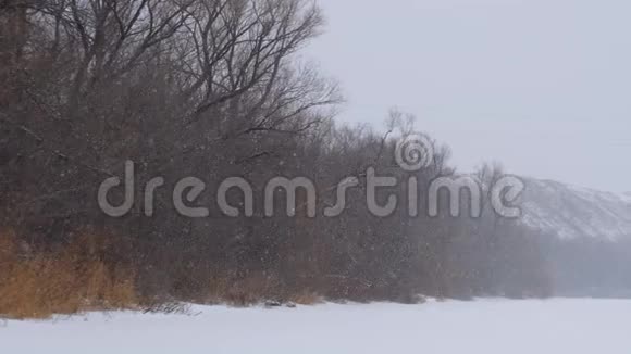 冰冻的河面上的大雪视频的预览图