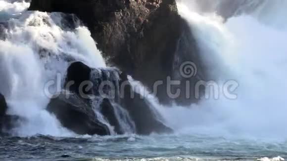 瑞士沙夫豪森瀑布前的瀑布视频的预览图