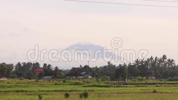巴图火山从稻田看巴厘岛视频的预览图