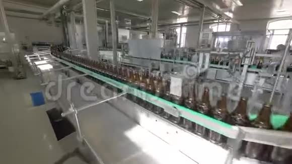 啤酒厂瓶装厂传送带上的啤酒瓶视频的预览图