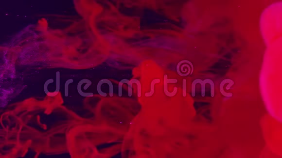 彩色空间背景时尚抽象的现代背景红色和粉红色的水彩墨水在水中的黑色背景上视频的预览图