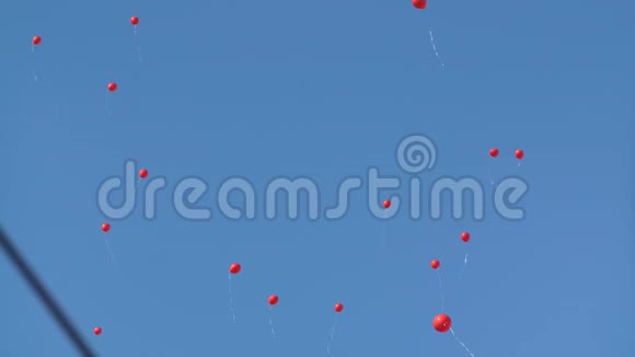 红色气球飞向天空假日视频的预览图