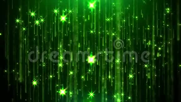 背景运动翡翠绿光光泽闪烁粒子雨和星无缝环视频的预览图