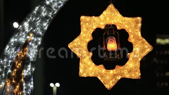 斋月和开斋节对称装饰庆祝斋月和开斋节在阿布扎比阿联酋改变重点视频的预览图
