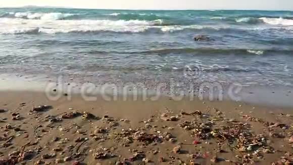 地中海海水用卵石冲刷沙质海岸120fps视频的预览图