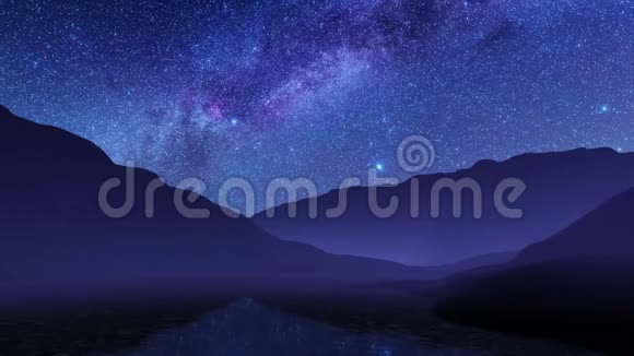 夜空中银河系笼罩着山湖视频的预览图