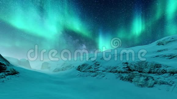 北极景观与北极光夜空4K视频的预览图