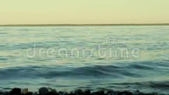夕阳西下的河浪从河岸和地平线上看视频的预览图