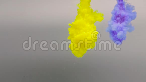 白色背景上分离的水中墨水彩虹般的色彩丙烯酸涂料的颜色和墨水在水中流动的白色背景视频的预览图