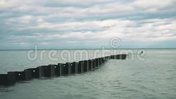 冬季沿密歇根湖防波堤的波浪起伏视频的预览图