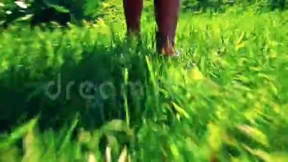 女孩在绿草上奔跑视频的预览图
