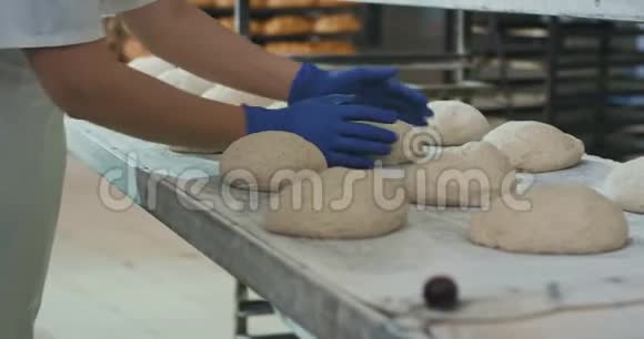 在一家商业烘焙行业专业的面包师为烘焙面包制作面团视频的预览图