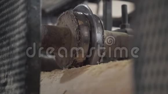 建造木屋用圆木原木的加工用机器从原木上移除树皮日志模式视频的预览图