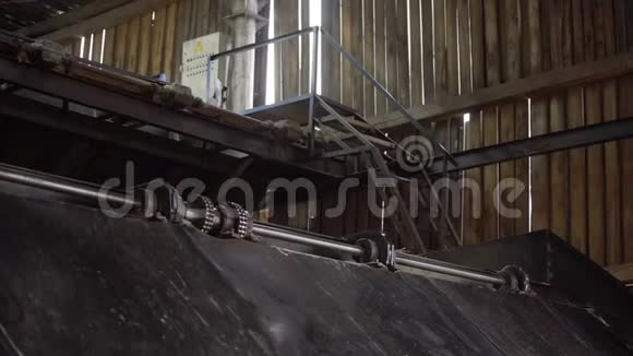 在木材工厂切割原木后木板在输送机上移动木材工业木工工厂圆桌会议视频的预览图