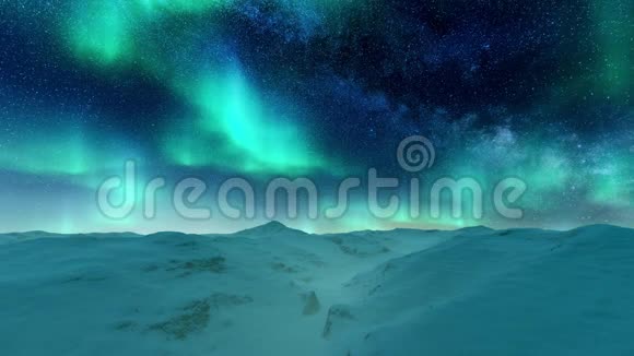 夜空中的北极光覆盖冬季景观4K视频的预览图