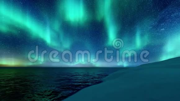 夜空中有北极光的冬季景观视频的预览图