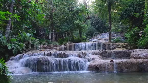 无缝4K视频美丽的瀑布在自然水从河中流动视频的预览图
