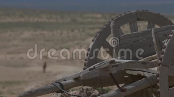 沙漠中的骆驼古老的真正的战车马车关注购物车视频的预览图