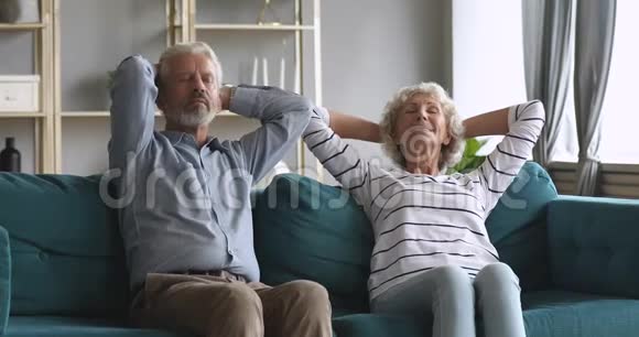 塞琳年长夫妇一起在舒适的沙发上放松视频的预览图