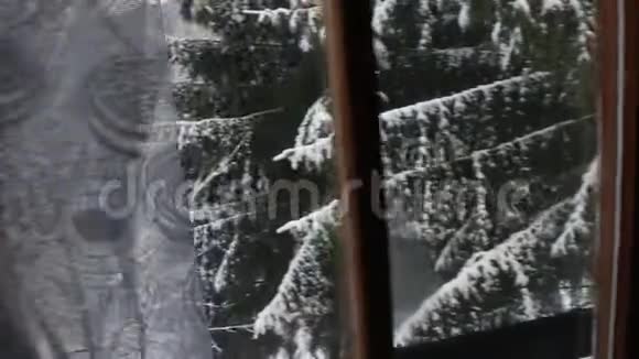 从童话故事里看神奇的冬天打开法国窗户看外面视频的预览图