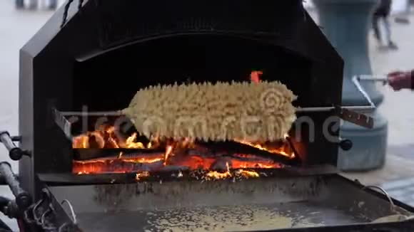 在立陶宛维尔纽斯烹饪萨科蒂斯传统的吐口饼视频的预览图