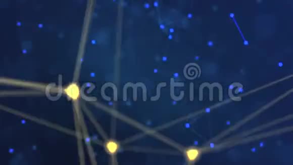 3D摘要黄色几何飞行线框网络和连接点空间的蓝色背景安全未来学计算机视频的预览图