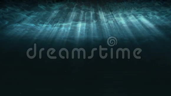 深蓝的水下阳光透过海面照射3D运动渲染无缝循环动画场景大自然视频的预览图
